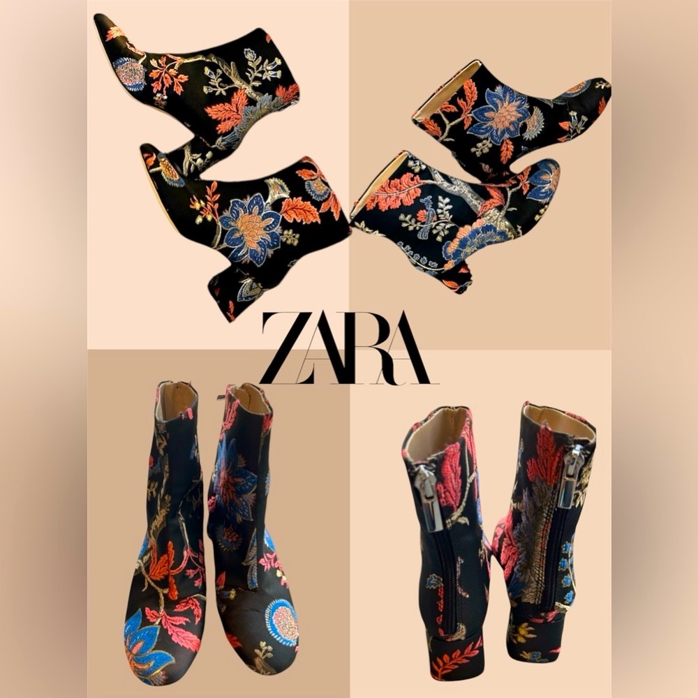 Zara Metallic Floral Ankle Boots - Picture 3 of 8